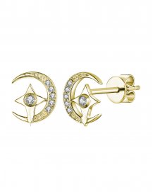 CRESCENT MOON STAR DIAMOND STUDS (TE903)